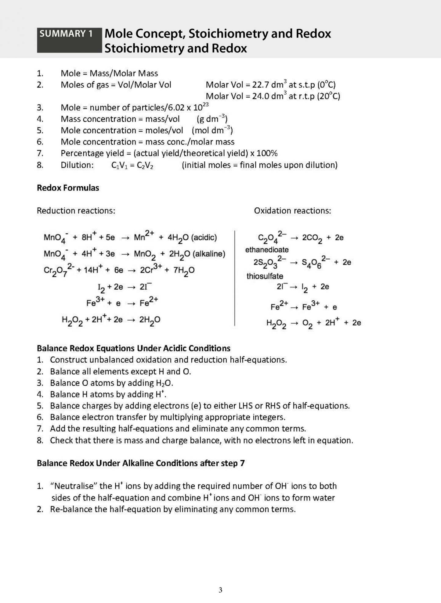 A-Level Chemistry: Key Summaries for Revision