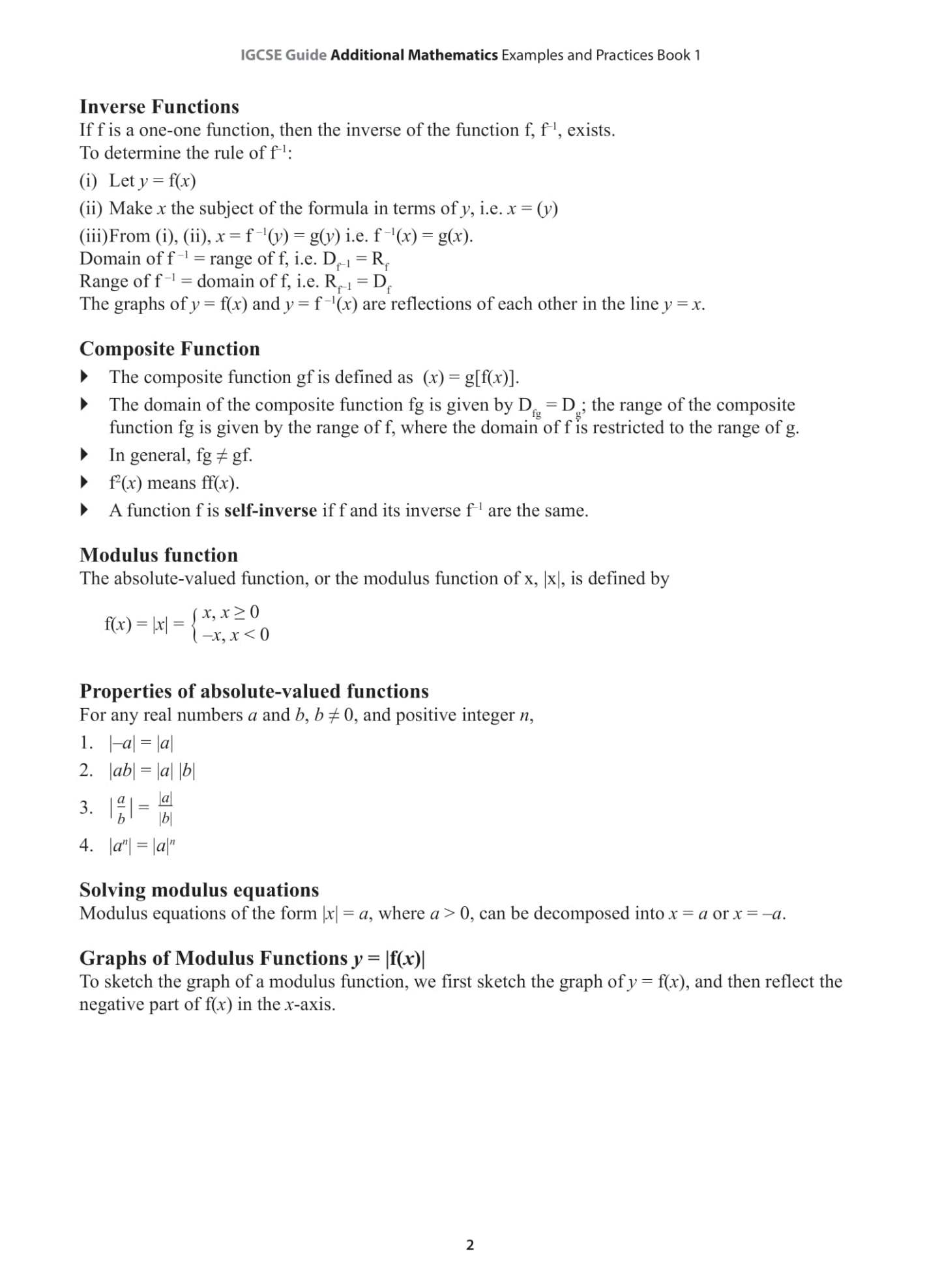 IGCSE Guide Additional Mathematics Examples & Practice Book 1