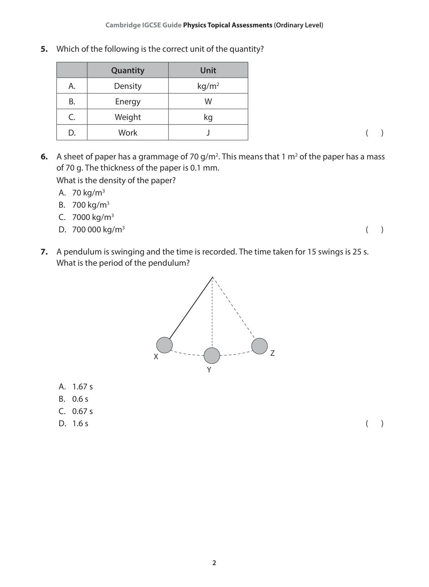IGCSE Guide Physics Topical Assessments with Solutions (Ordinary Level)