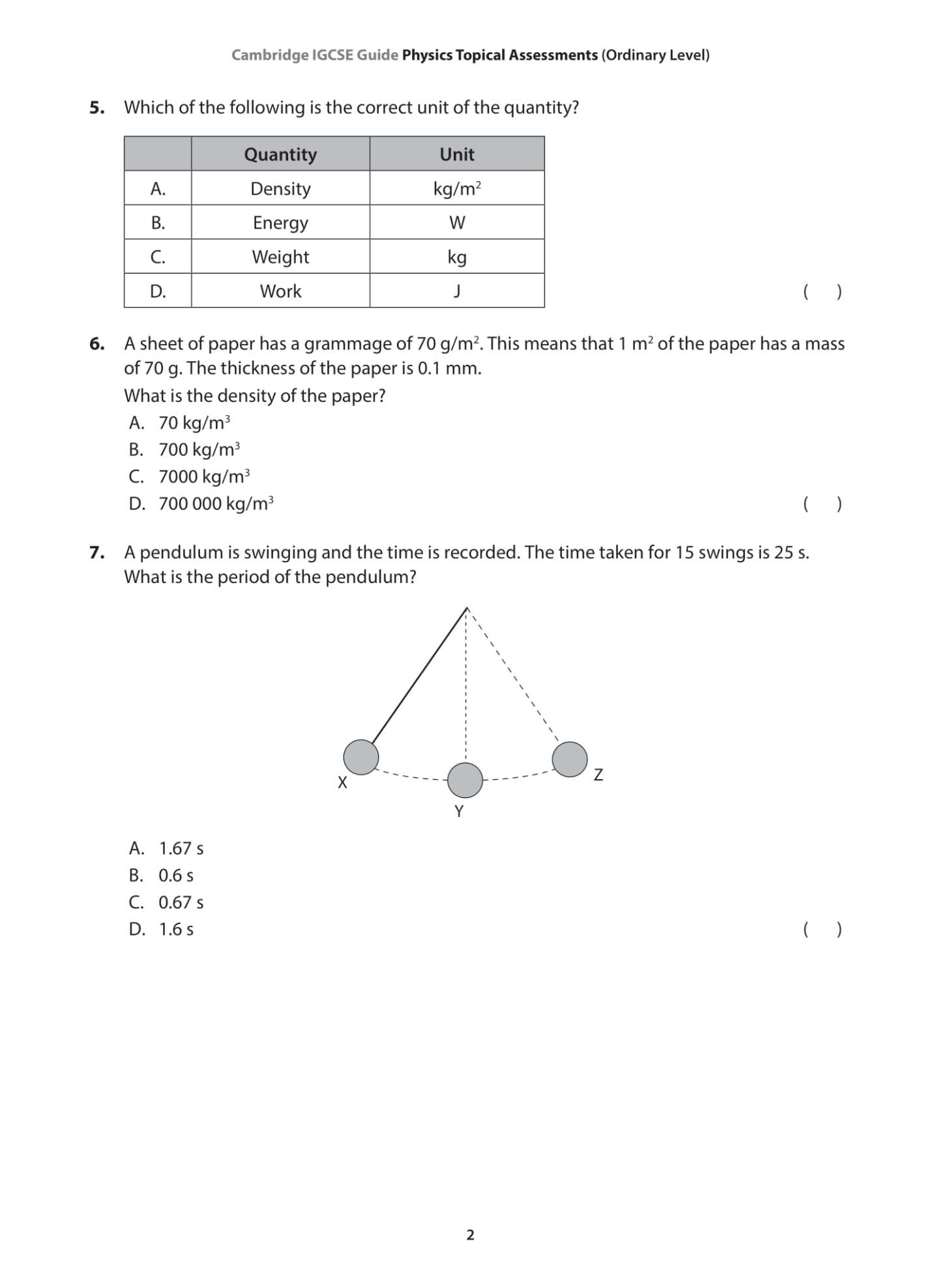 IGCSE Guide Physics Topical Assessments with Solutions (Ordinary Level)
