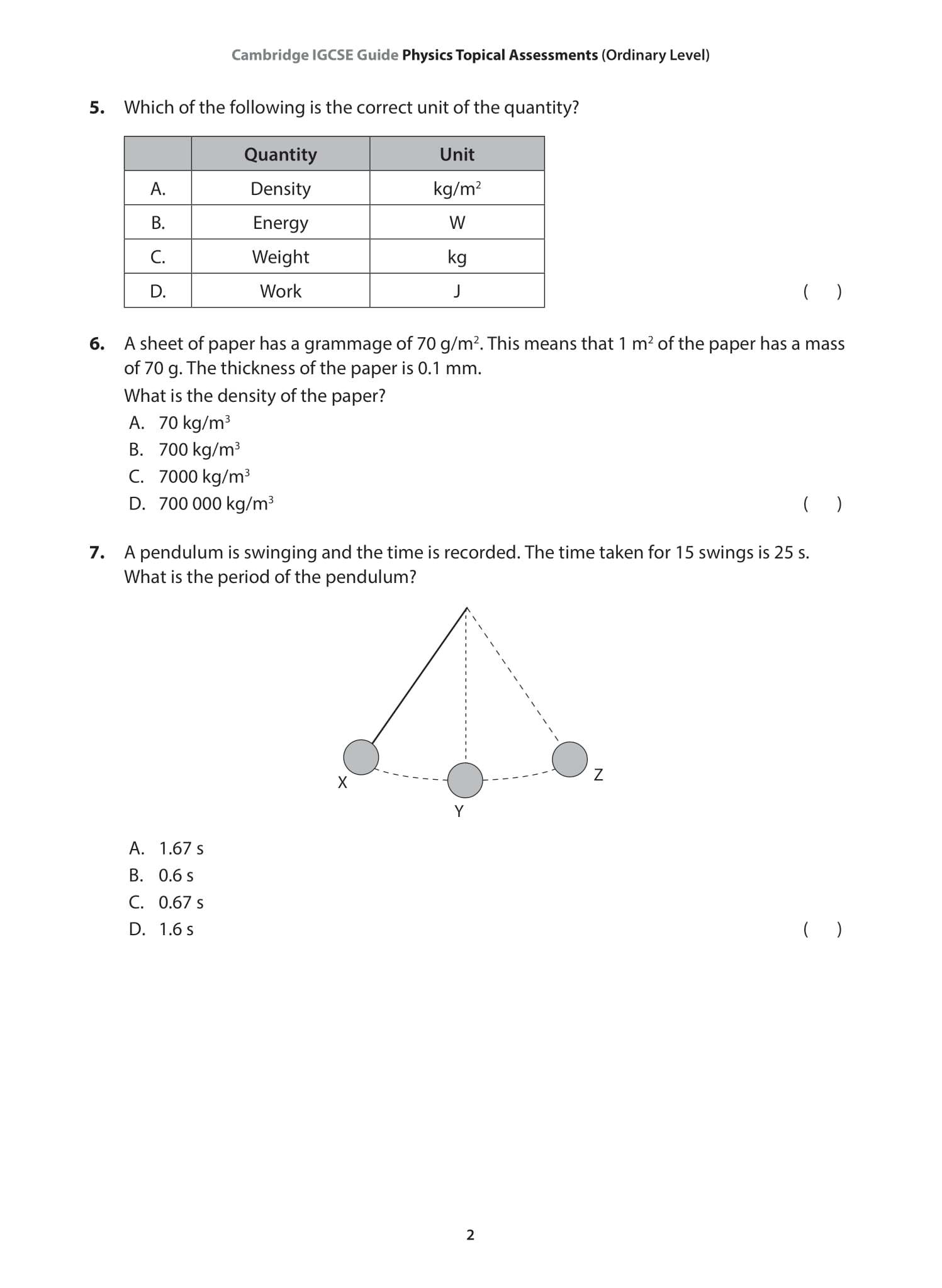 IGCSE Guide Physics Topical Assessments with Solutions (Ordinary Level)