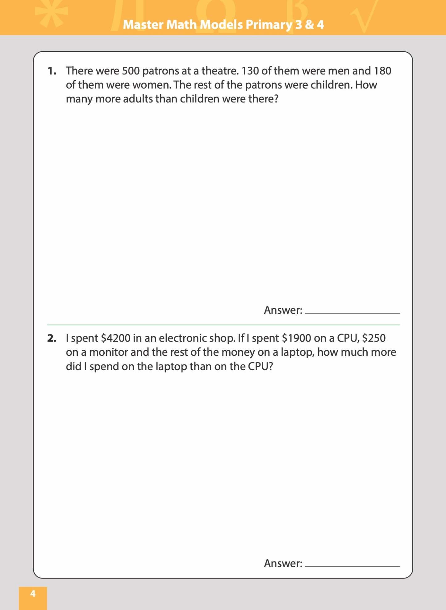 Master Math Models Primary 3 & 4 Book 1  Whole Numbers 1