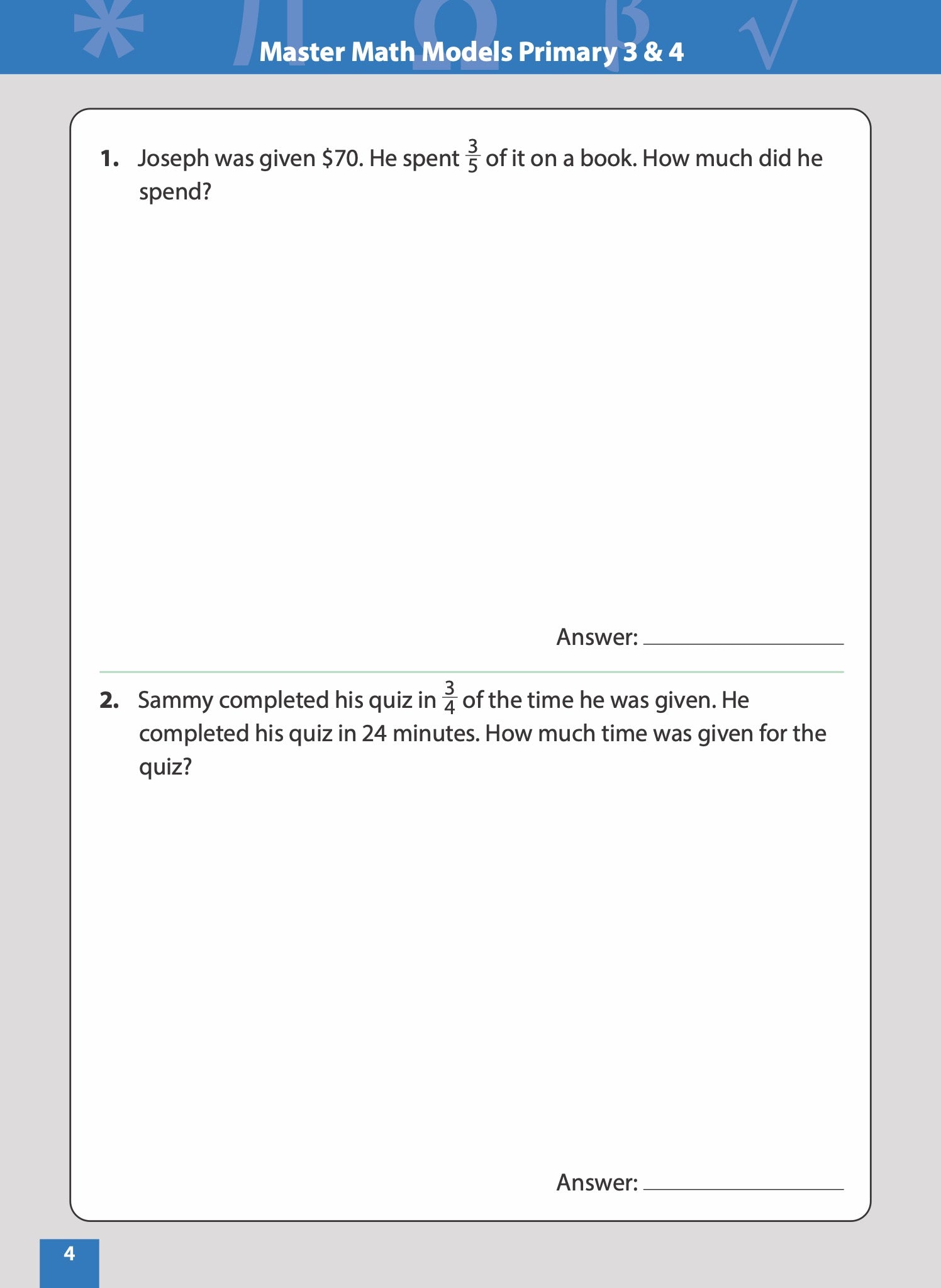 [PRE-ORDER] - Master Math Models Primary 3 & 4 Book 3  Fractions