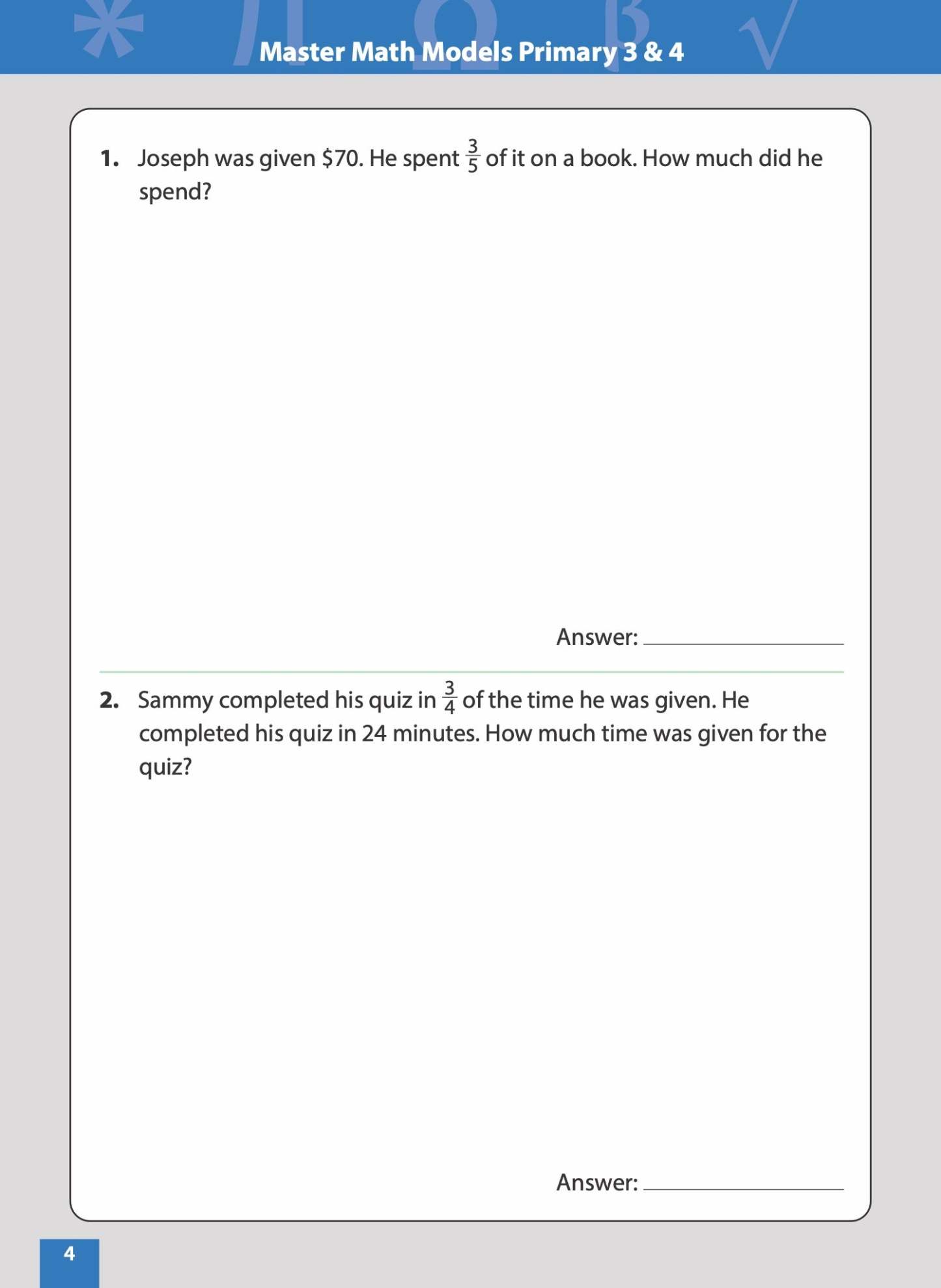 [PRE-ORDER] - Master Math Models Primary 3 & 4 Book 3  Fractions