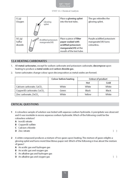 O-Level Revision Guide Science Chemistry: Key Notes & Critical Questions