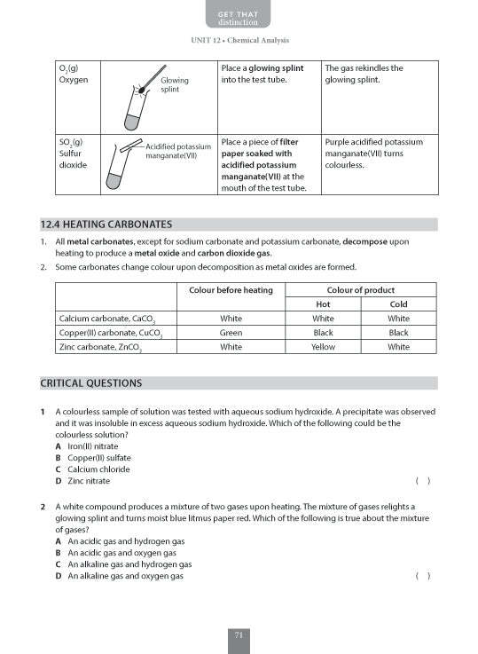 O-Level Revision Guide Science Chemistry: Key Notes & Critical Questions