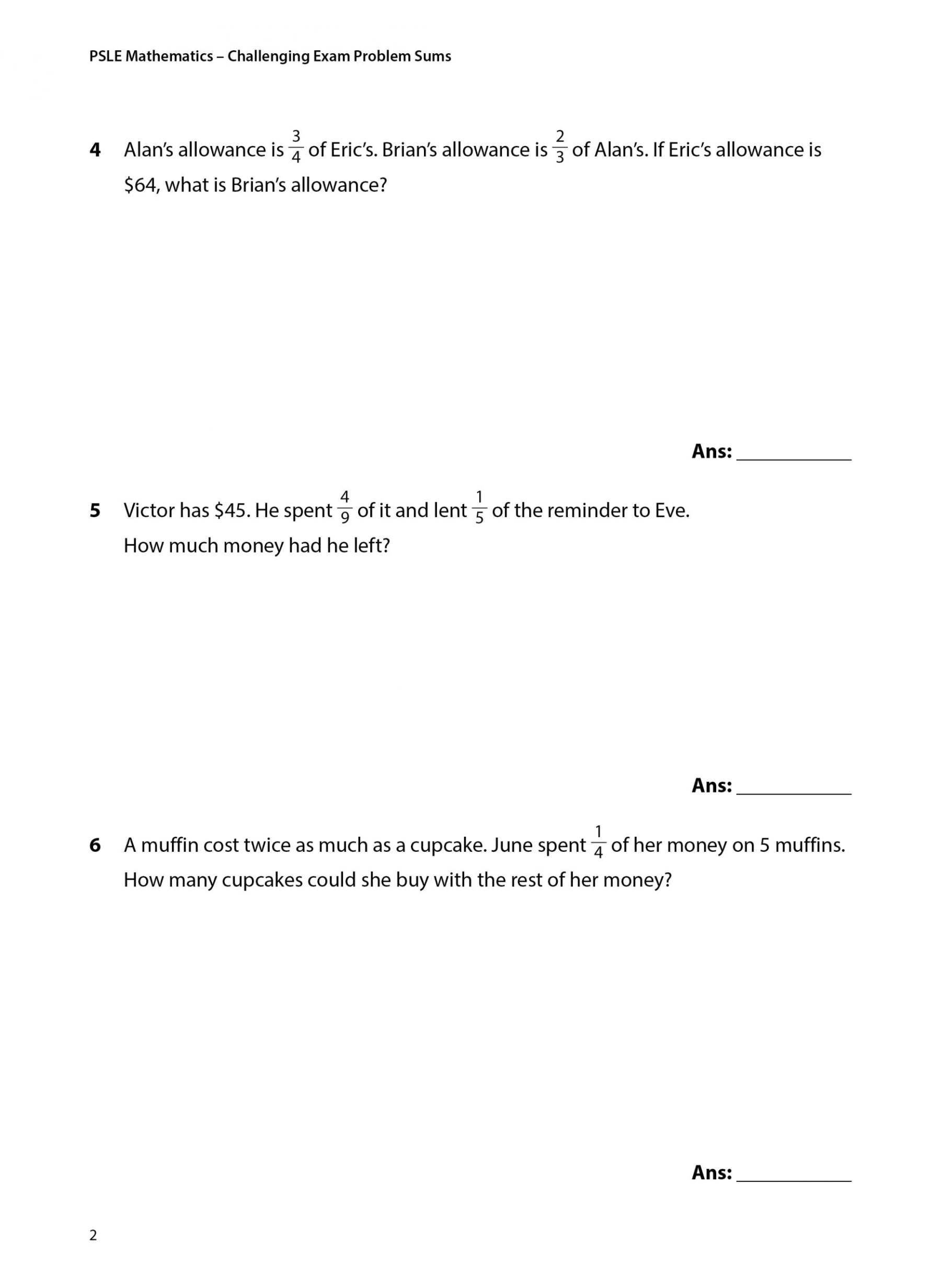 PSLE Mathematics Challenging Exam Problem Sums