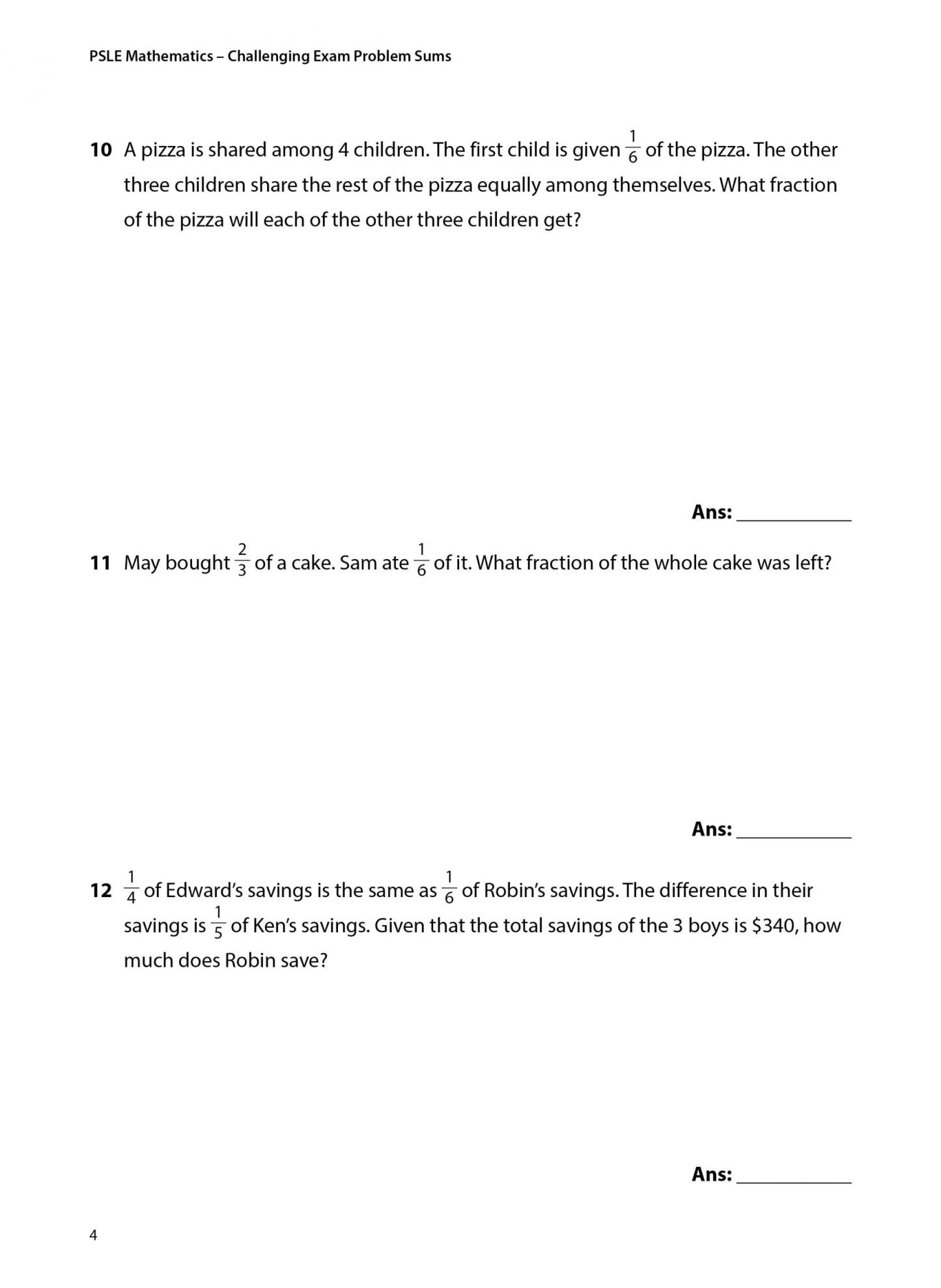 PSLE Mathematics Challenging Exam Problem Sums