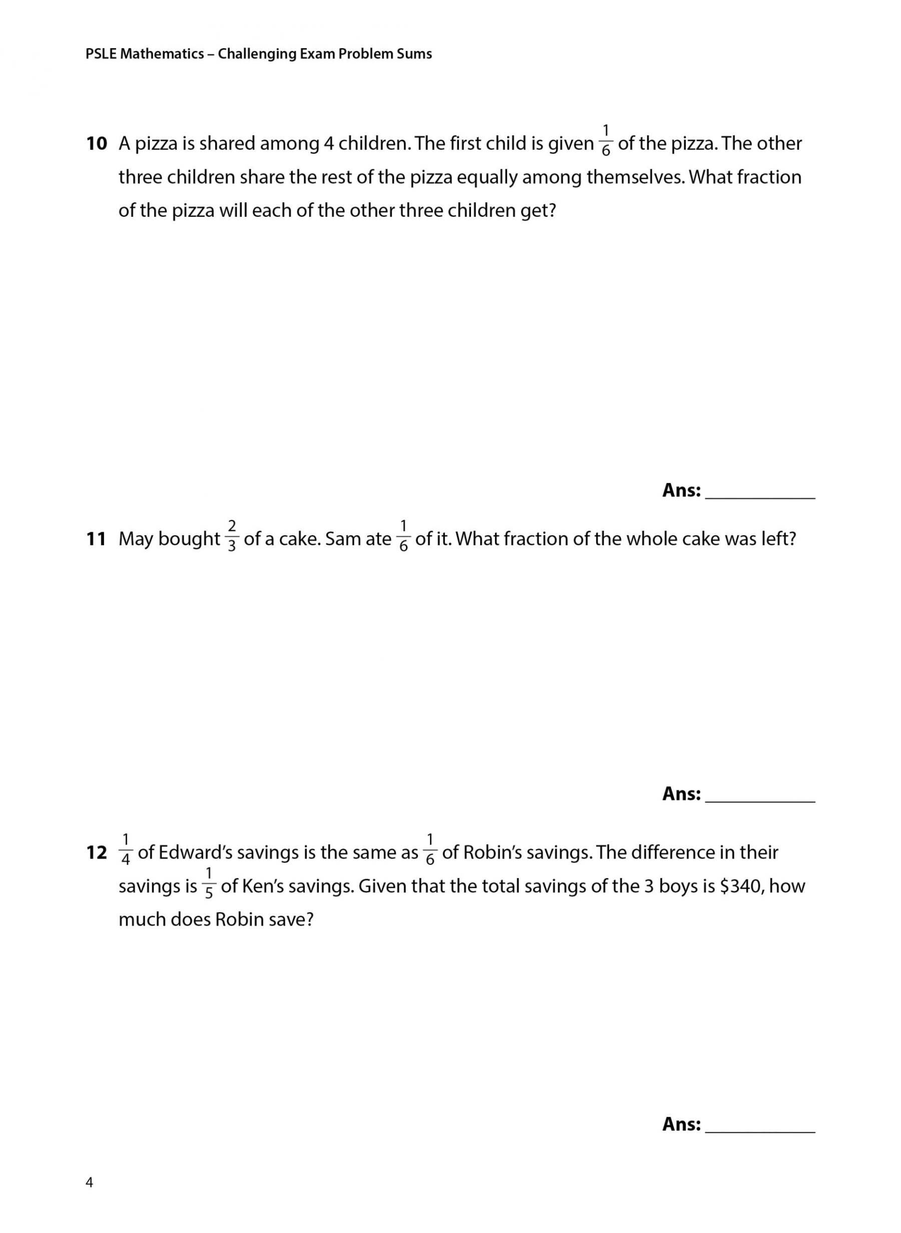 PSLE Mathematics Challenging Exam Problem Sums