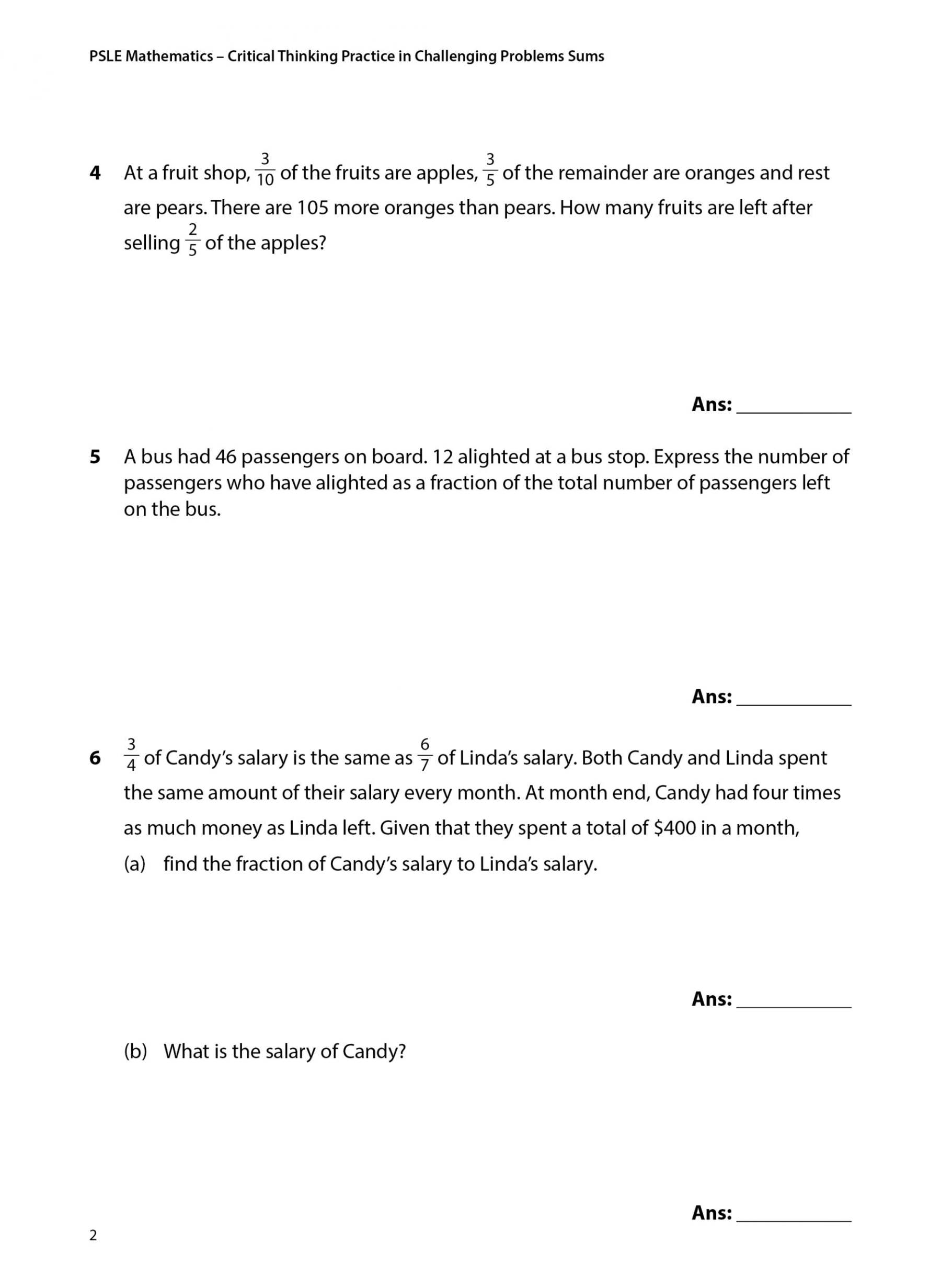 PSLE Mathematics Critical Thinking Practice In Challenging Problem Sums