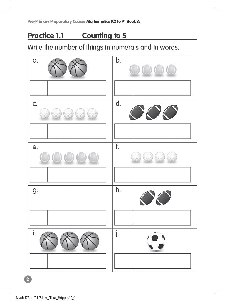 Pre-Primary Preparatory Course Mathematics K2 to P1 Book A