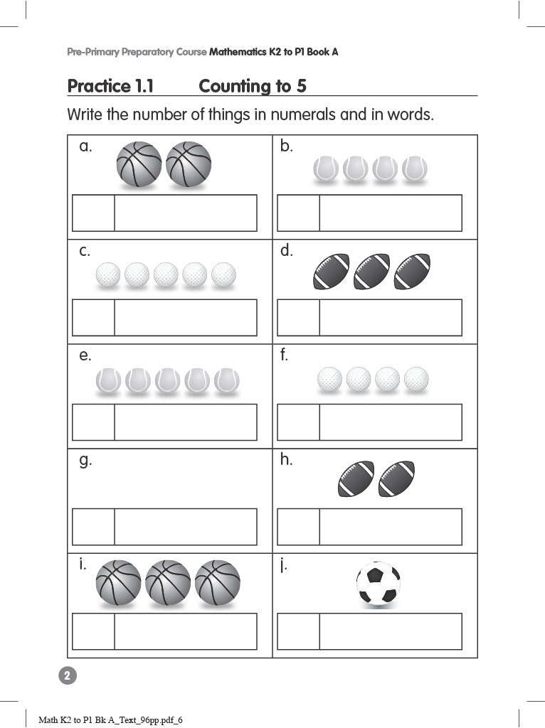 Pre-Primary Preparatory Course Mathematics K2 to P1 Book A