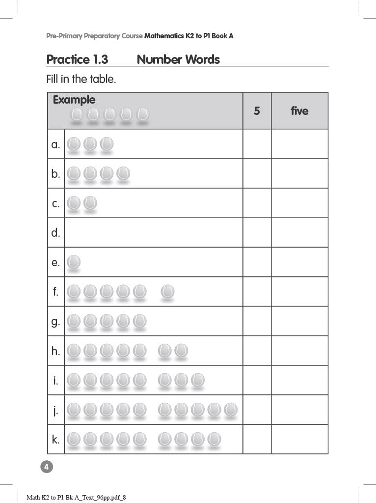 Pre-Primary Preparatory Course Mathematics K2 to P1 Book A