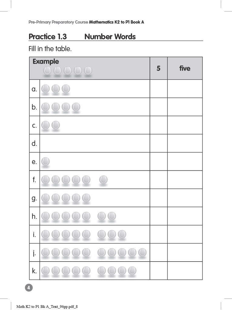 Pre-Primary Preparatory Course Mathematics K2 to P1 Book A