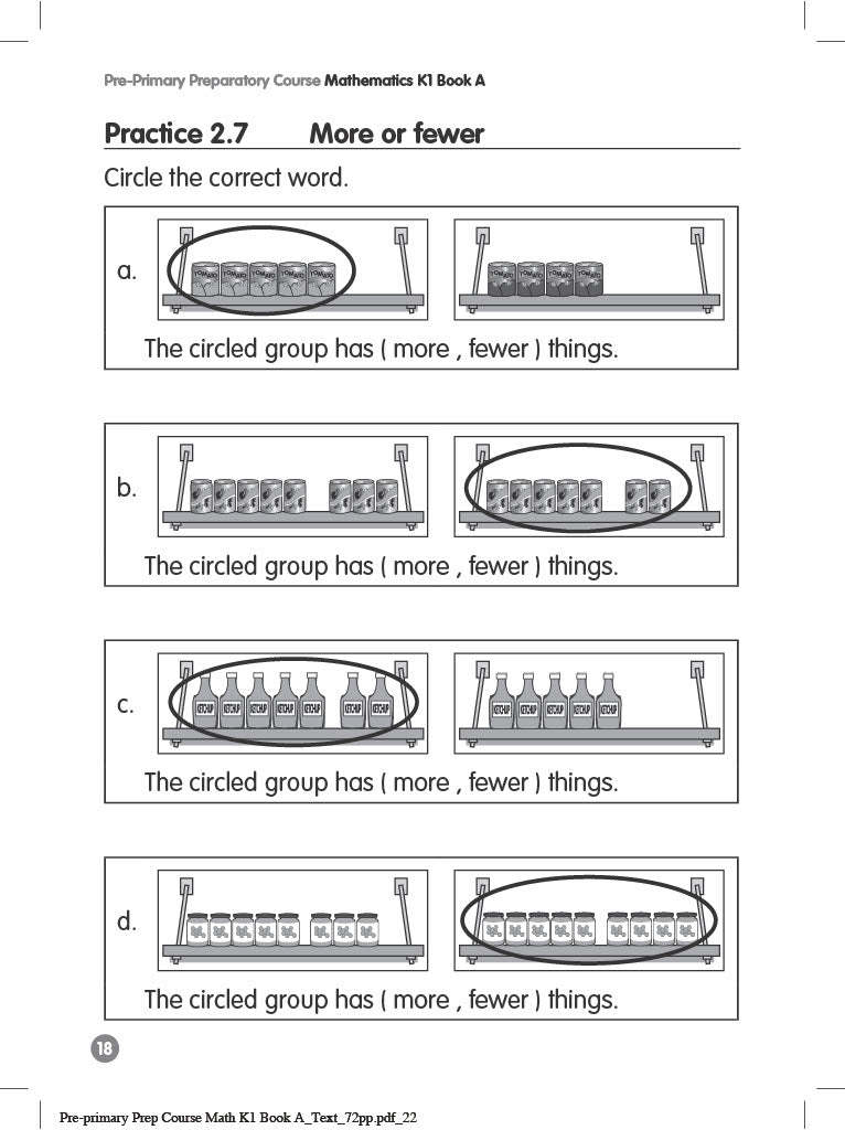 Pre-primary Preparatory Course Mathematics K1 Book A