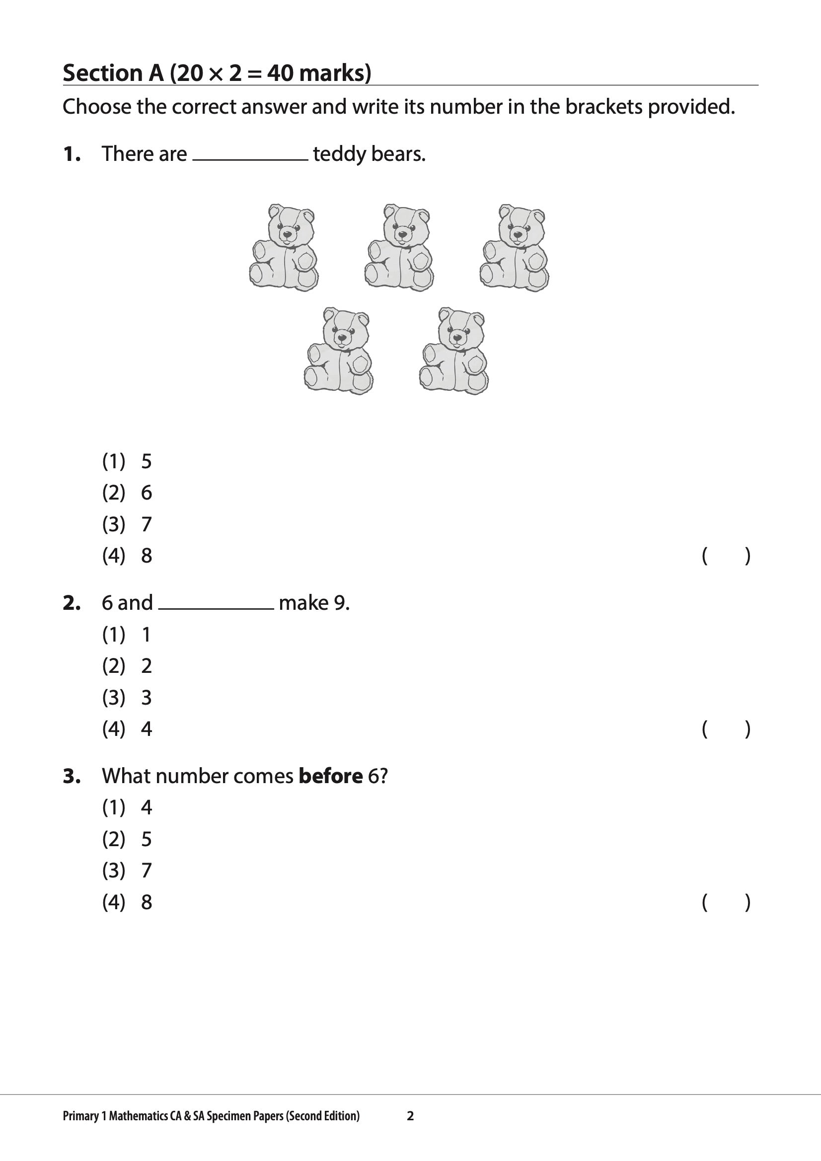Primary 1 Mathematics CA & SA Specimen Papers Second Edition