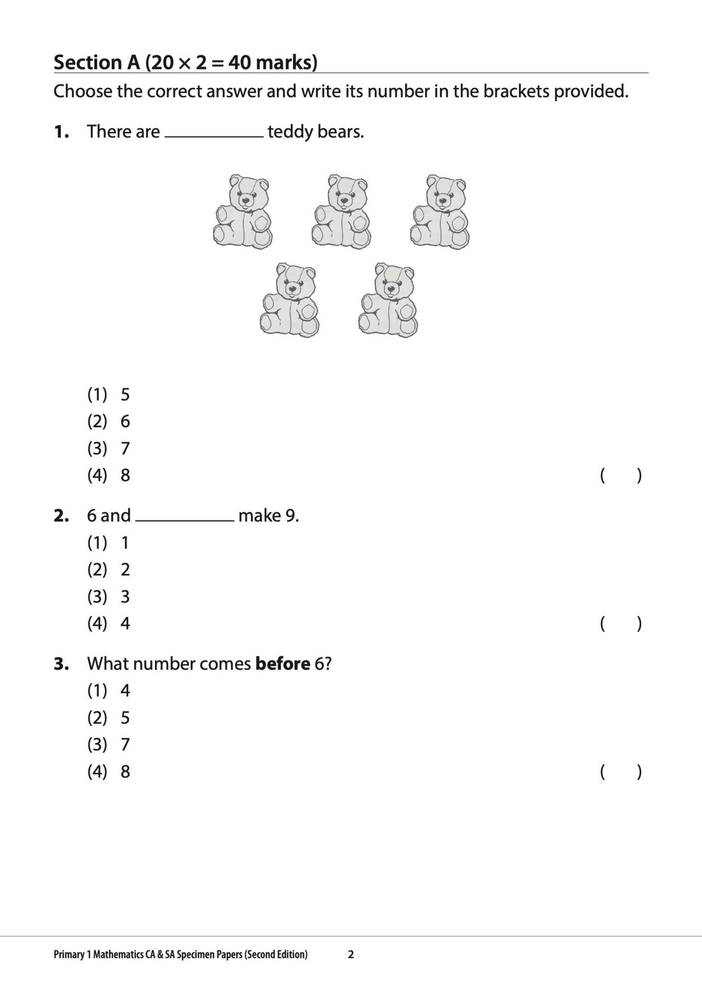Primary 1 Mathematics CA & SA Specimen Papers Second Edition