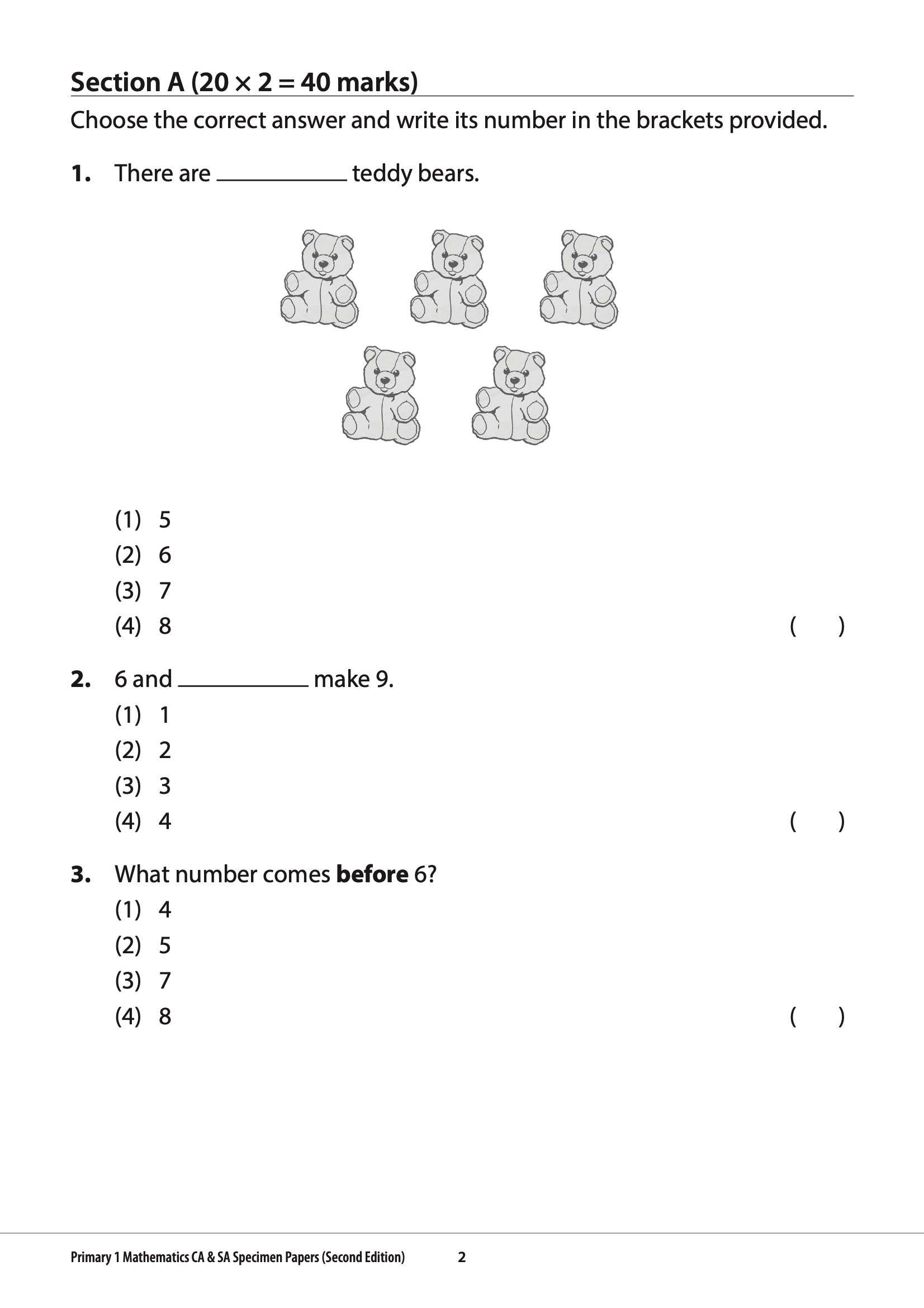 Primary 1 Mathematics CA & SA Specimen Papers Second Edition