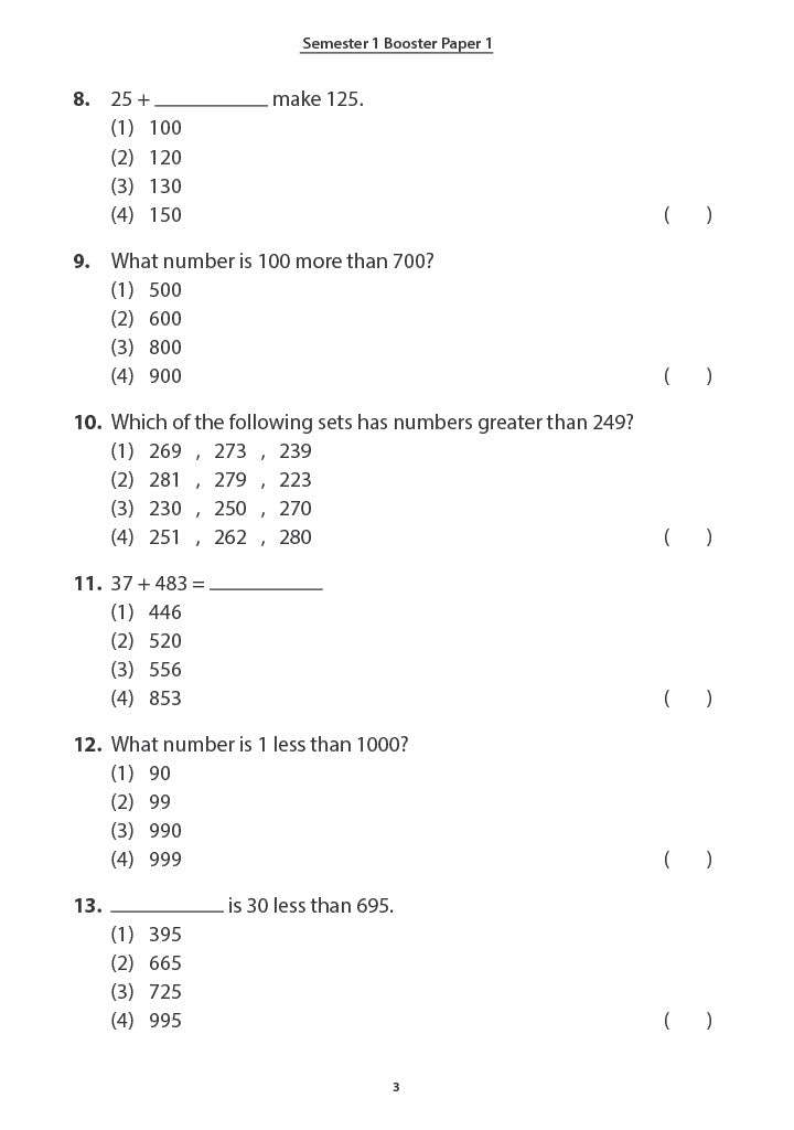 Primary 2 Mathematics Semester Booster Papers