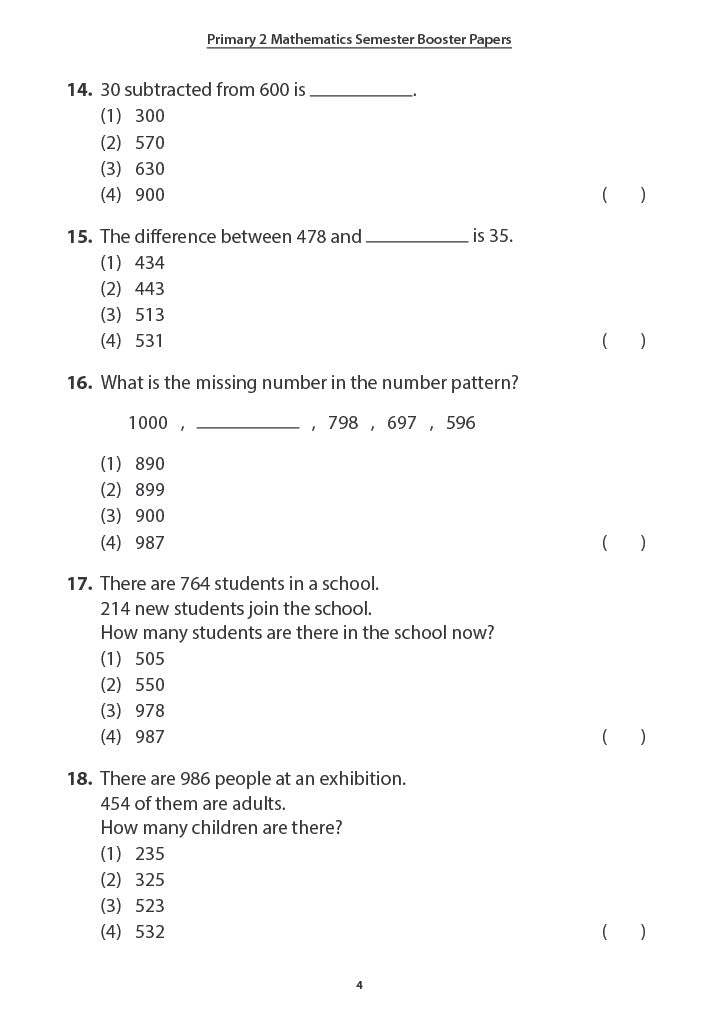 Primary 2 Mathematics Semester Booster Papers