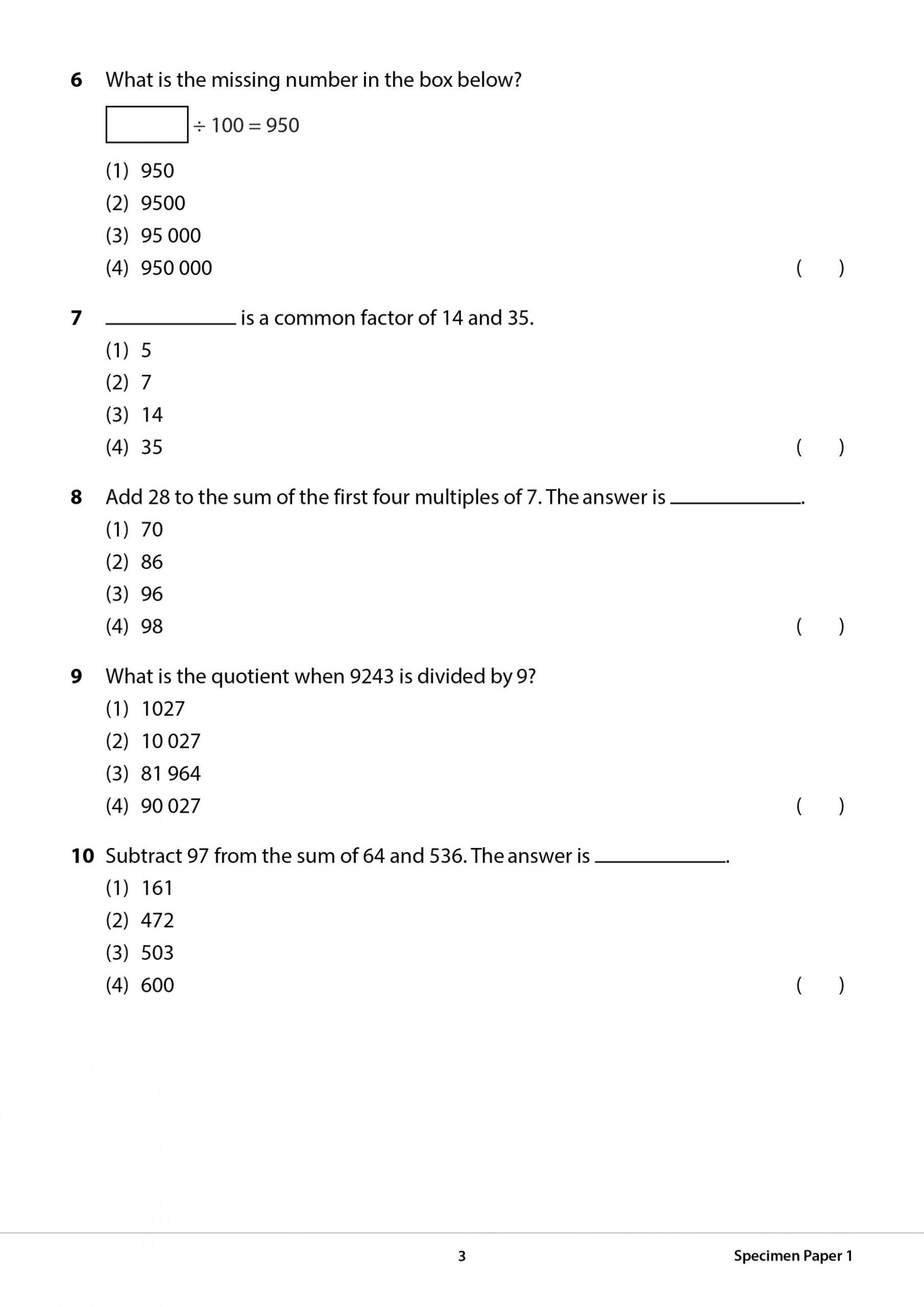 Primary 4 Mathematics CA & SA Specimen Papers