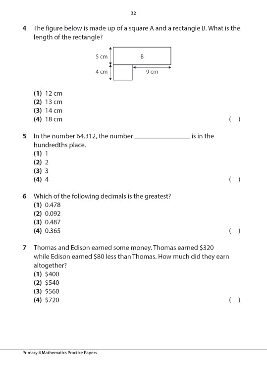 Primary 4 Mathematics Practice Papers