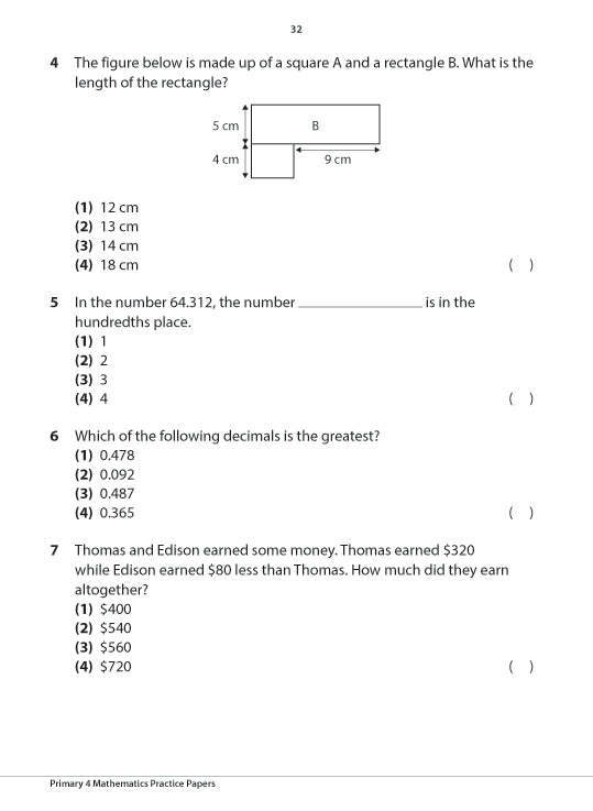 Primary 4 Mathematics Practice Papers