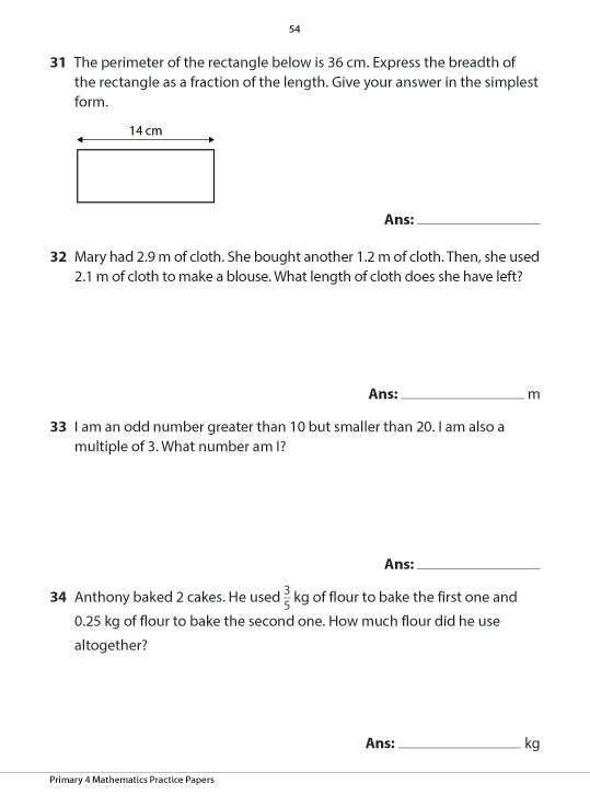 Primary 4 Mathematics Practice Papers