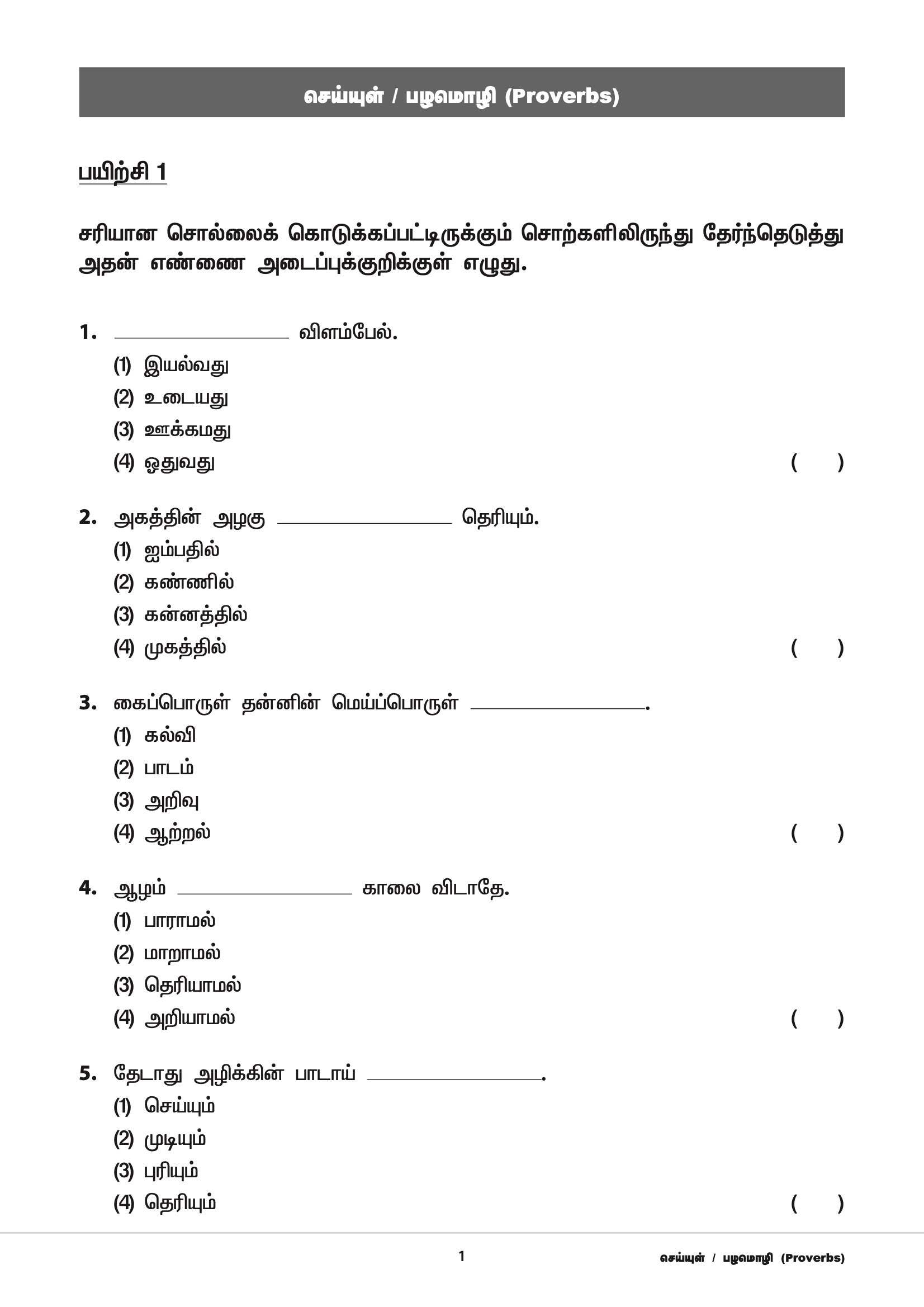 Primary 4 Tamil Topical Exercises