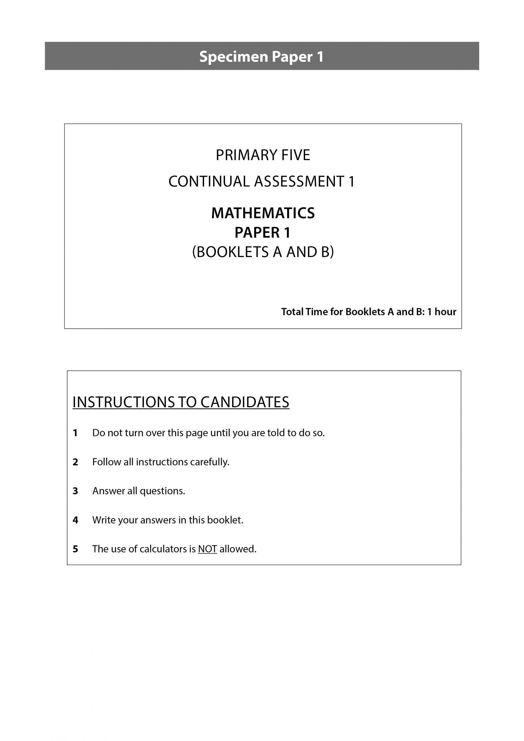 Primary 5 Mathematics CA & SA Specimen Papers