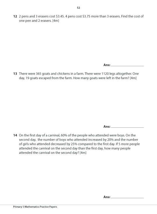 Primary 5 Mathematics Practice Papers