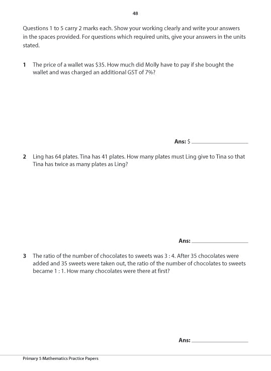 Primary 5 Mathematics Practice Papers