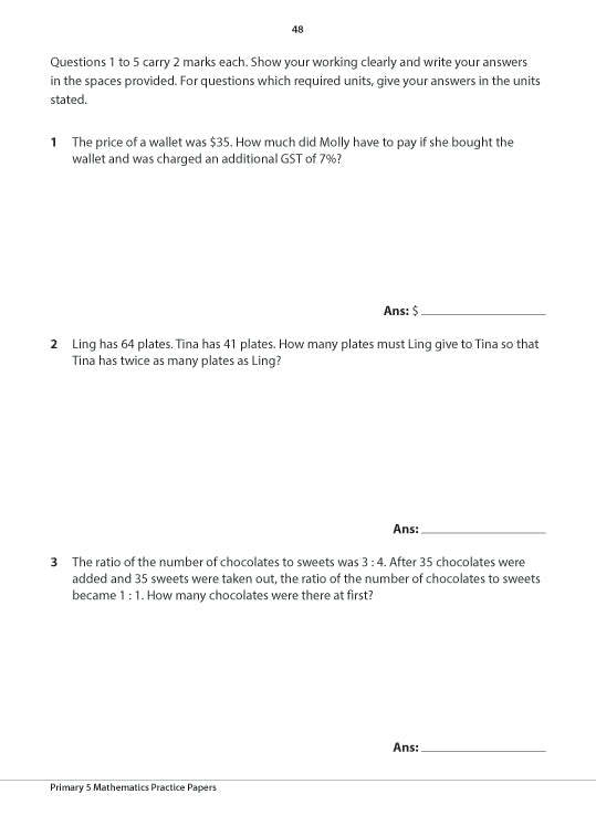 Primary 5 Mathematics Practice Papers