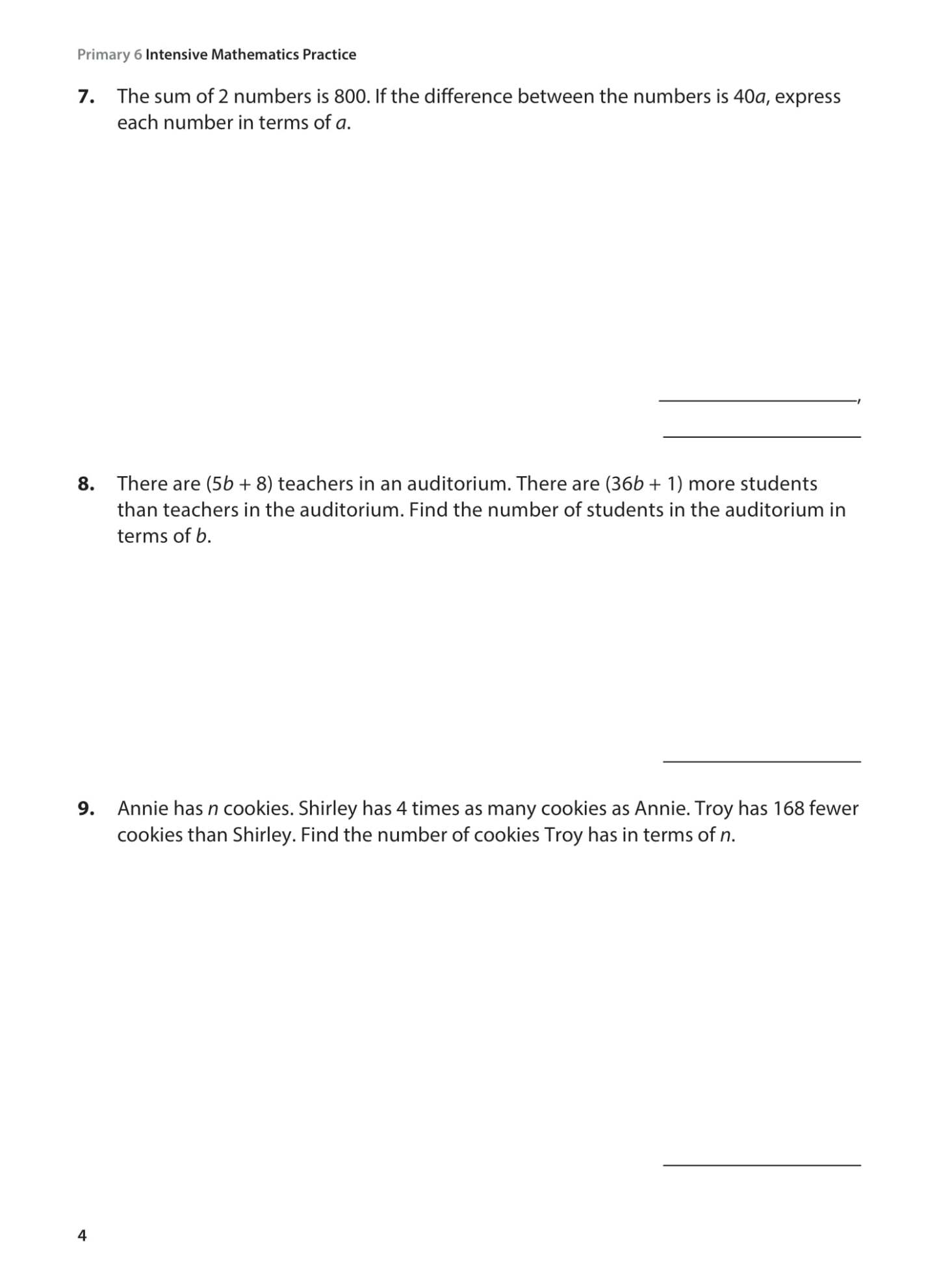 Primary 6 Intensive Mathematics Practice