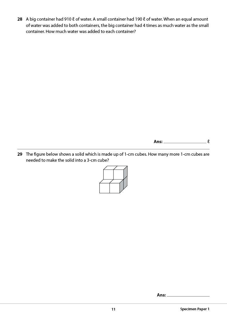 Primary 6 Mathematics CA & SA Specimen Papers