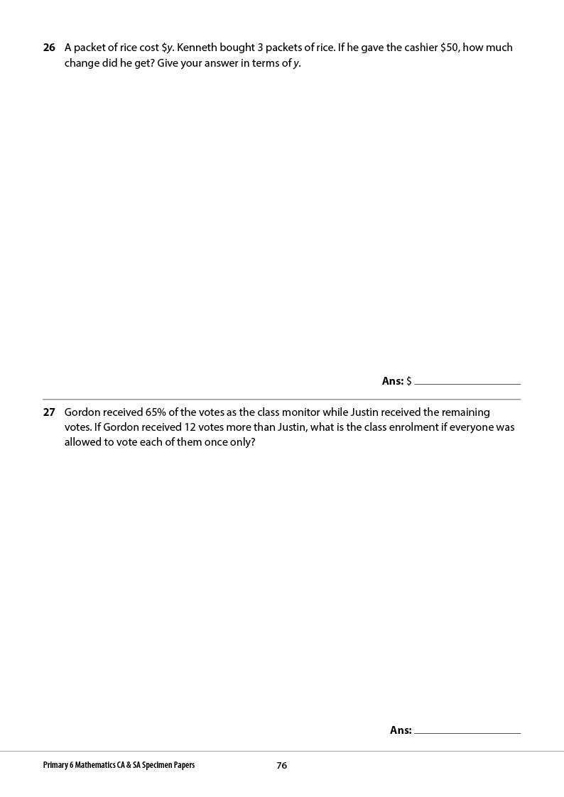Primary 6 Mathematics CA & SA Specimen Papers
