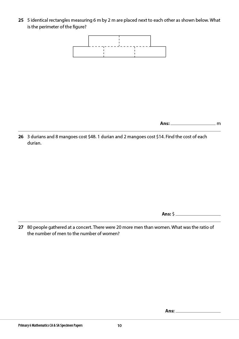Primary 6 Mathematics CA & SA Specimen Papers