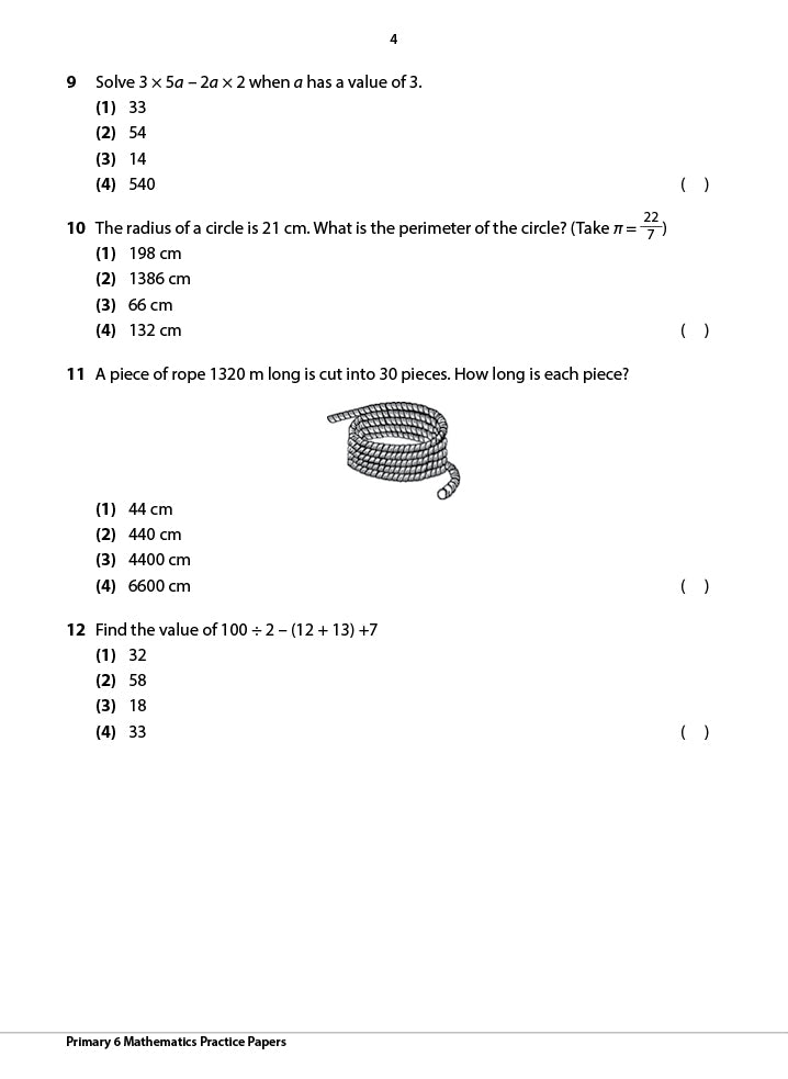 Primary 6 Mathematics Practice Papers