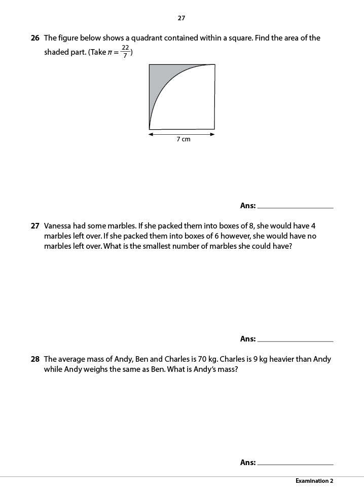 Primary 6 Mathematics Practice Papers