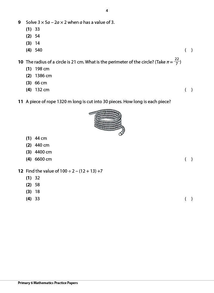 Primary 6 Mathematics Practice Papers