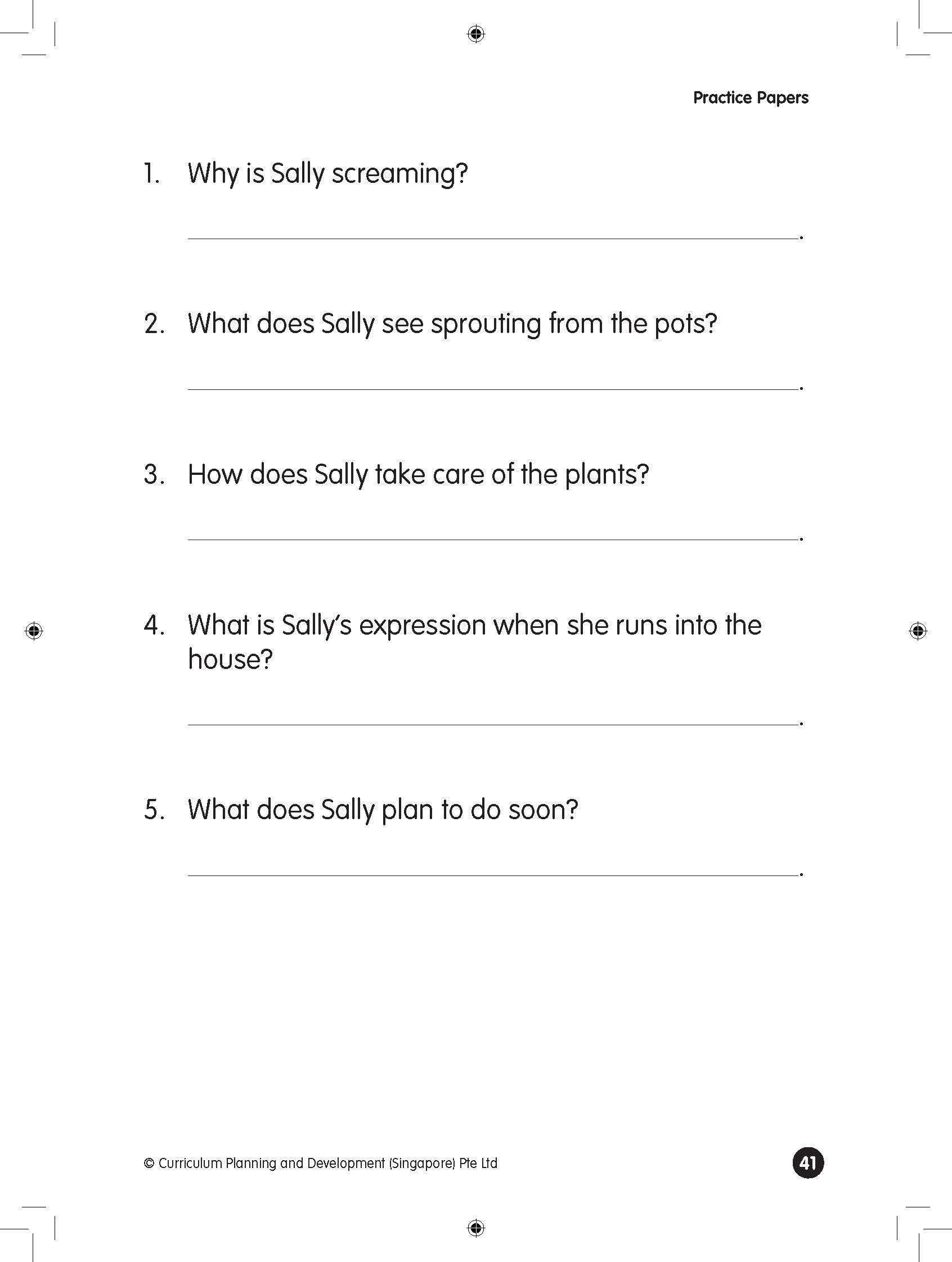 Pre-primary English Comprehension Cloze and Creative Writing