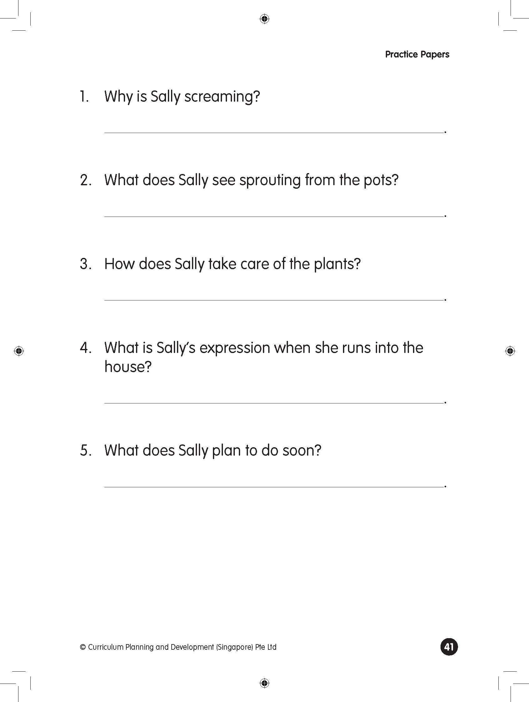 Pre-primary English Comprehension Cloze and Creative Writing