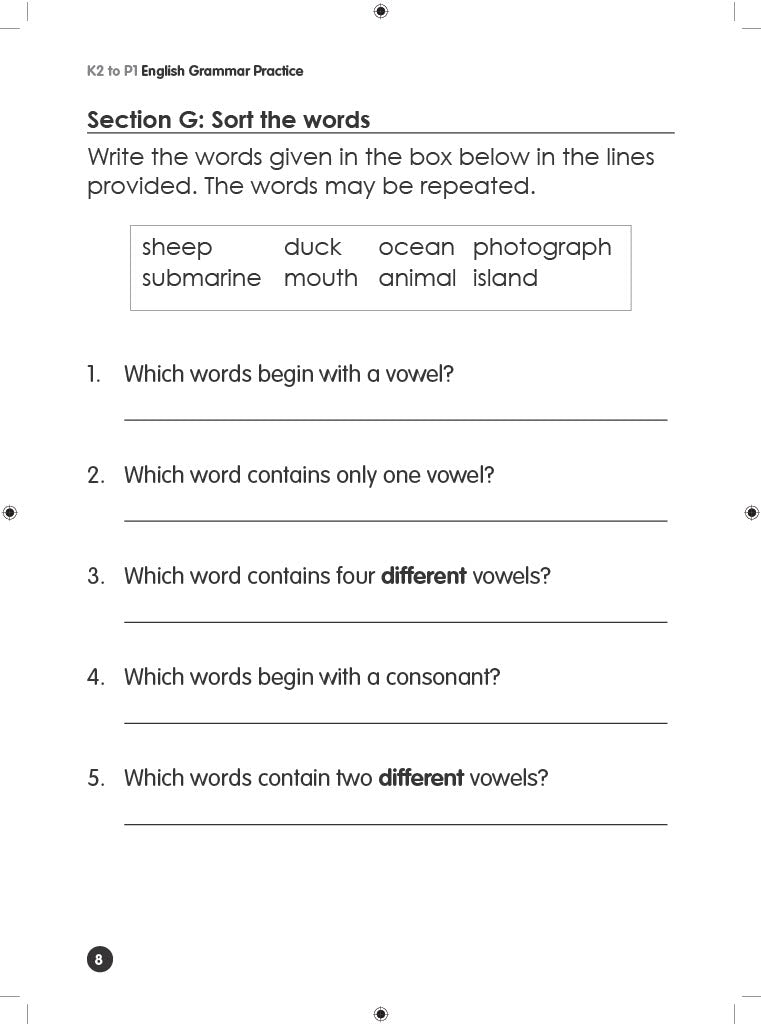 K2 to P1 English Grammar Practice