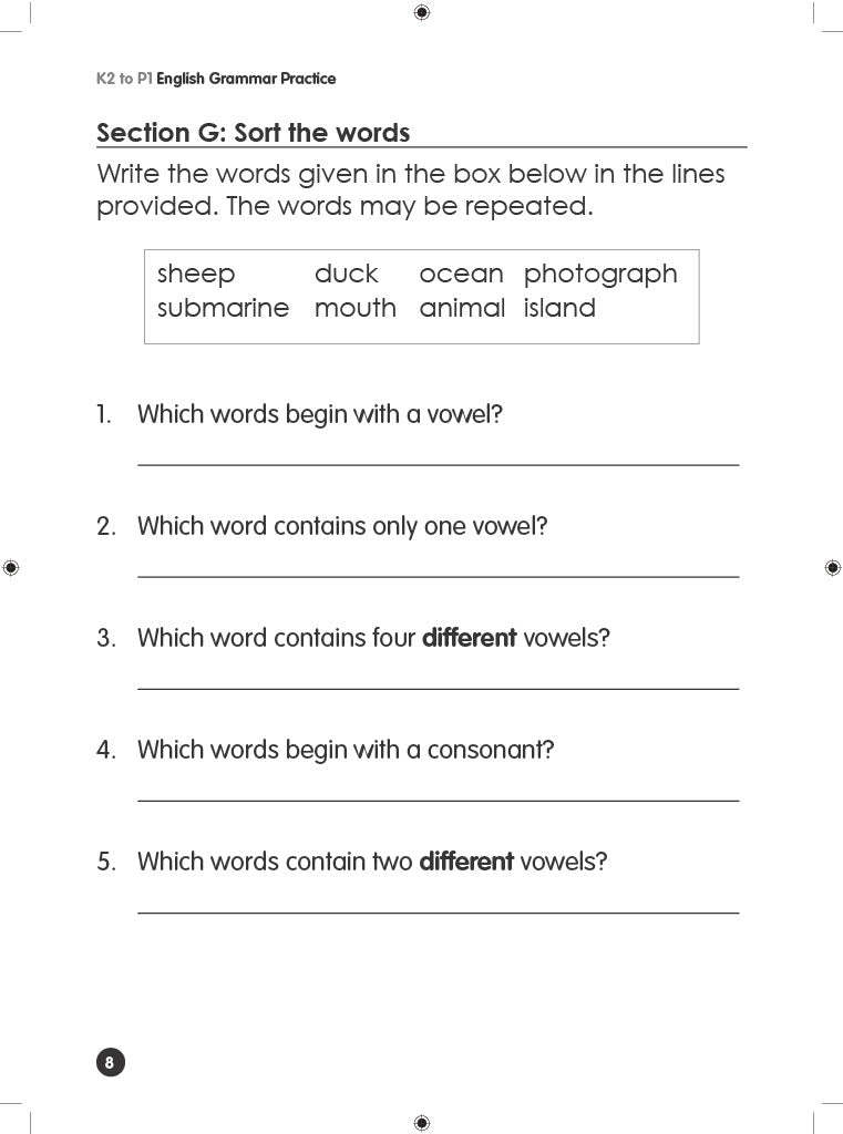 K2 to P1 English Grammar Practice