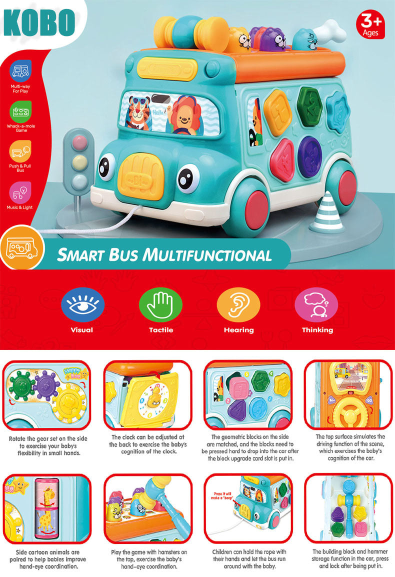 Educational and Interactive Play on Toy Bus (Greenish-blue colour)