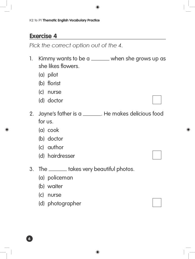 K2 to P1 Thematic English Vocabulary Practice