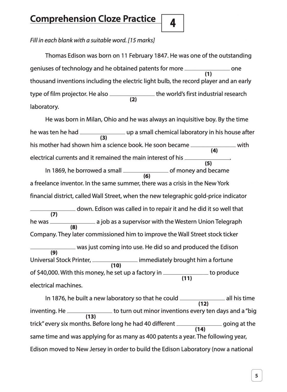 Upper Primary English Comprehension Cloze Practice Second Edition