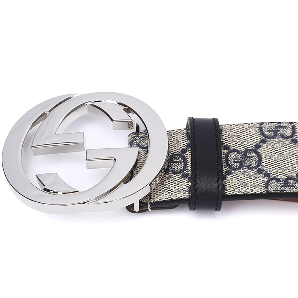 GUCCI ベルト メンズ GGスプリームキャンバス インターロッキングG バックル ベージュ×ブラウン