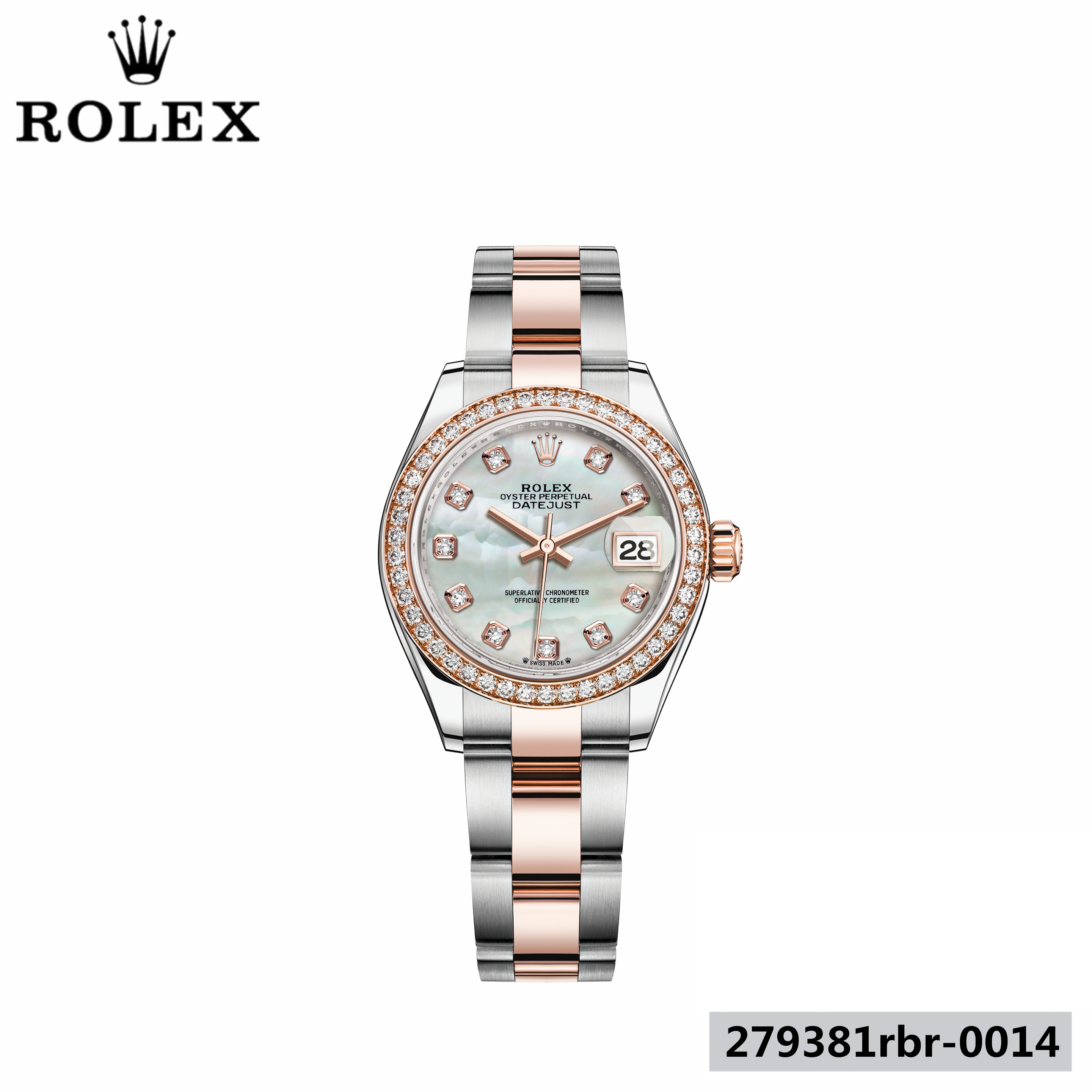 ROLEX レディ デイトジャスト オイスター 28 mm オイスタースチール＆エバーローズゴールド、ダイヤモンド