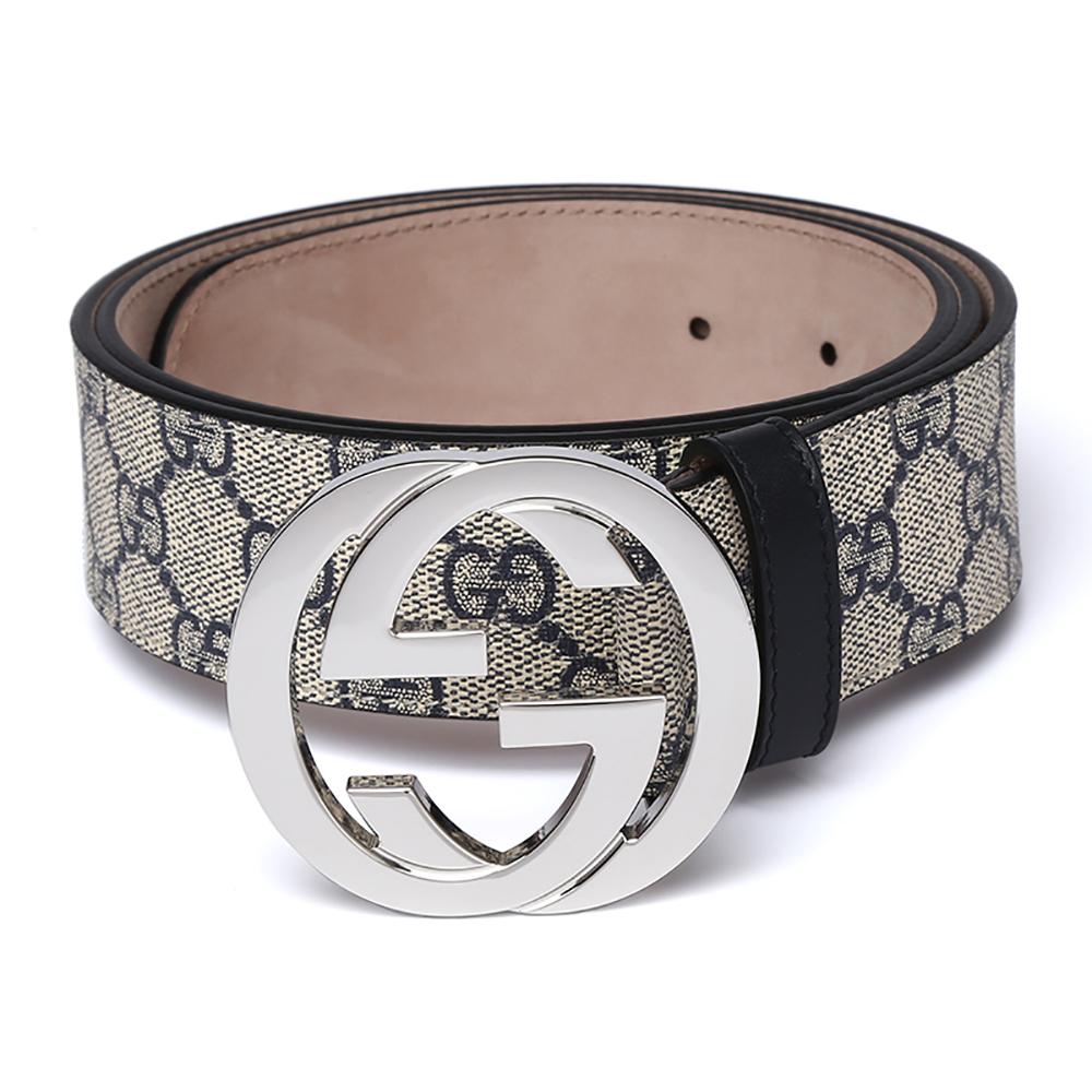 GUCCI ベルト メンズ GGスプリームキャンバス インターロッキングG バックル ベージュ×ブラウン